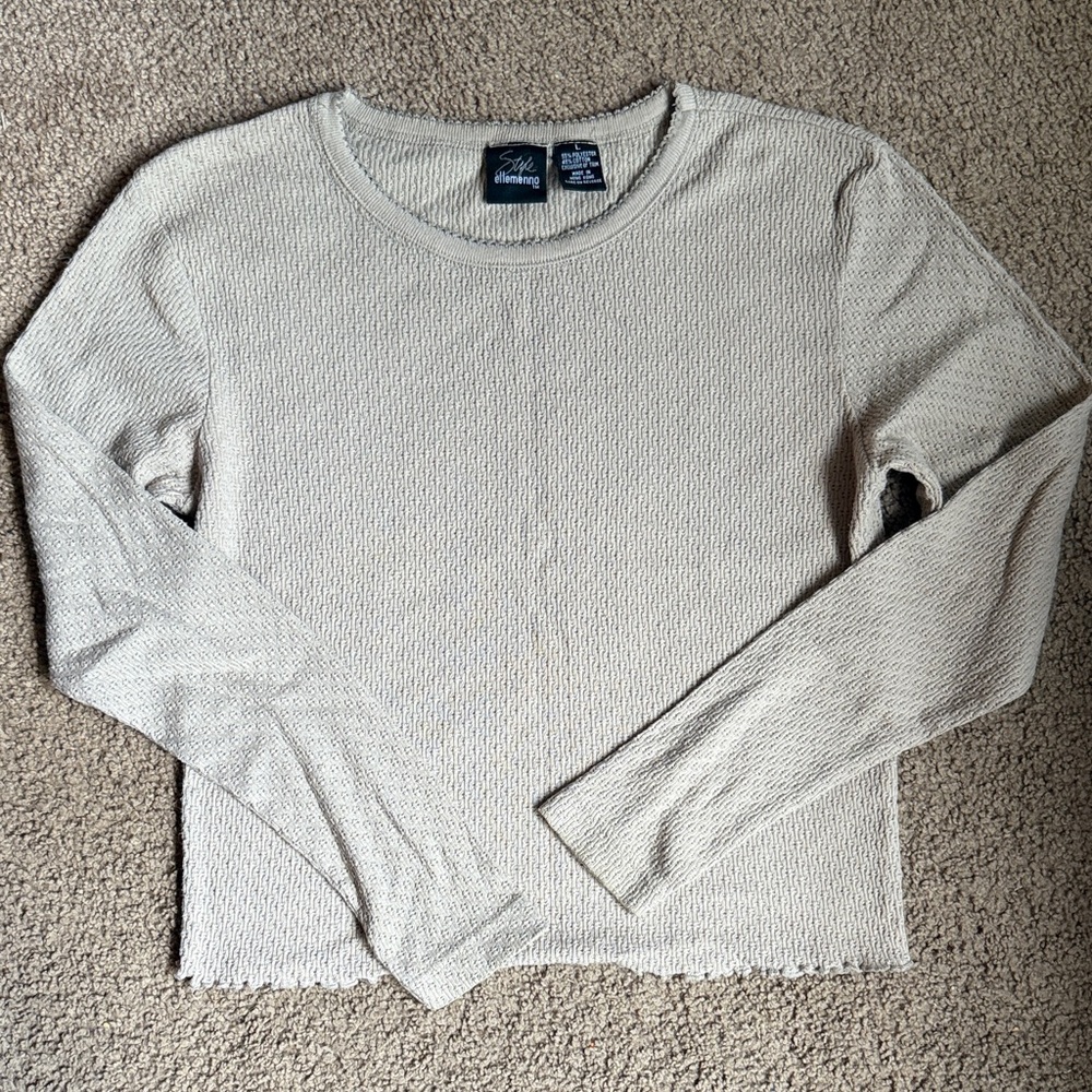 ellemenno Textured Cream Long Sleeve Top